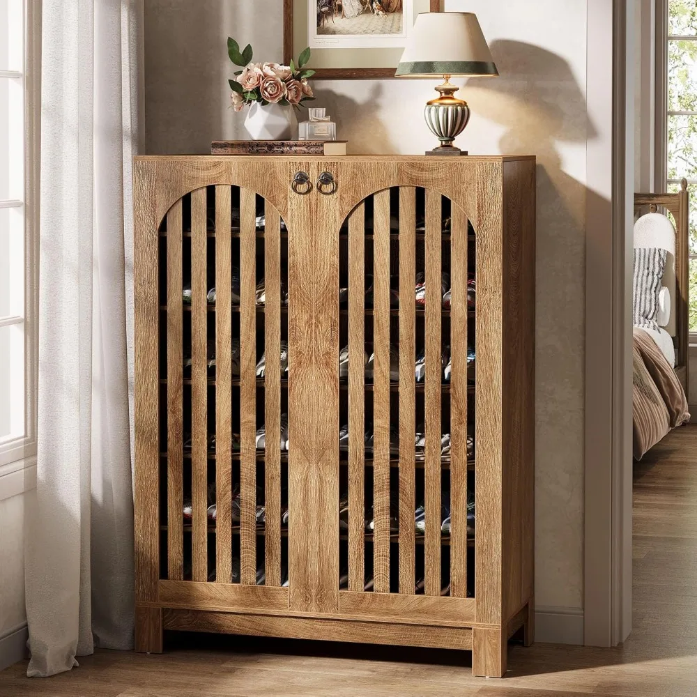 منظم تخزين الأحذية قابل للتعديل مكون من 6 طبقات مع أبواب مريحة لغرفة المعيشة، رف حديث موفر للمساحة