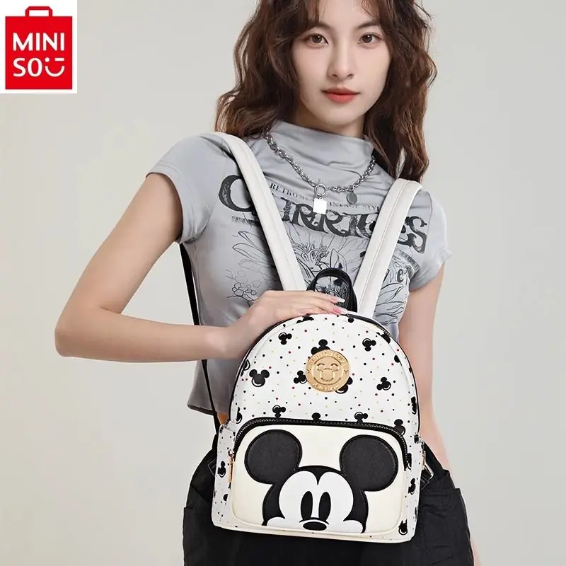 MINISO Disney 2024 New Cute Cartoon Mickey Anime Backpack Women's Fashion Versatile Multi functional Backpack