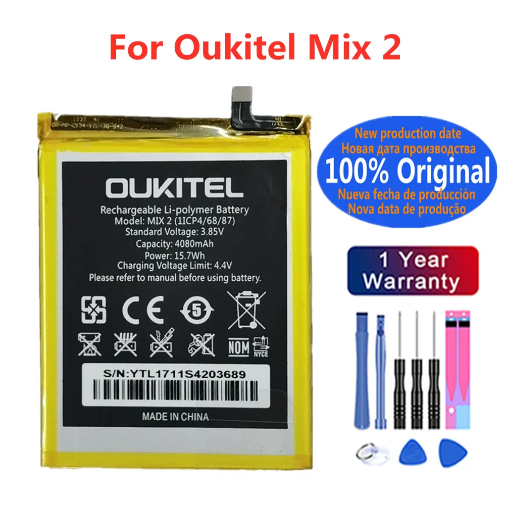 

New 100% Original Phone Battery For Oukitel Mix 2 Mix2 4080mAh Batterie Real Capacity Replacement Batteries Batteria + Tools