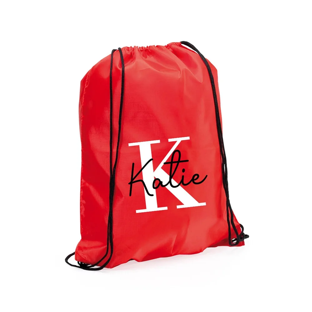 Personalised Initial & Name Back to School Drawstring Rucksack Bag. Kids Name on a PE Bag Swimming Bag Gym Bag Afterschool Club