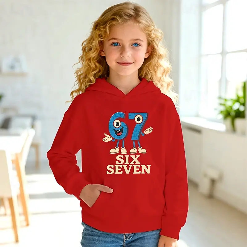 للجنسين الفتيات 3D الرسم مضحك Slang 67 هوديي البلوز طويلة الأكمام مريحة العصرية الشارع طويلة الأكمام ملابس الأطفال