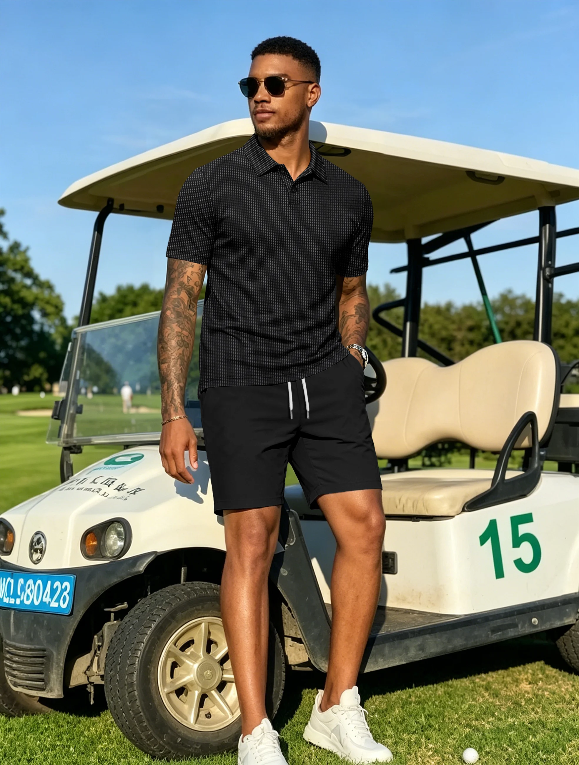 2026 New Men's Spring Summer casual daily Shorts Set outdoor travel lapel short-sleeved Shirt drawstring Shorts two-piece Set view 3