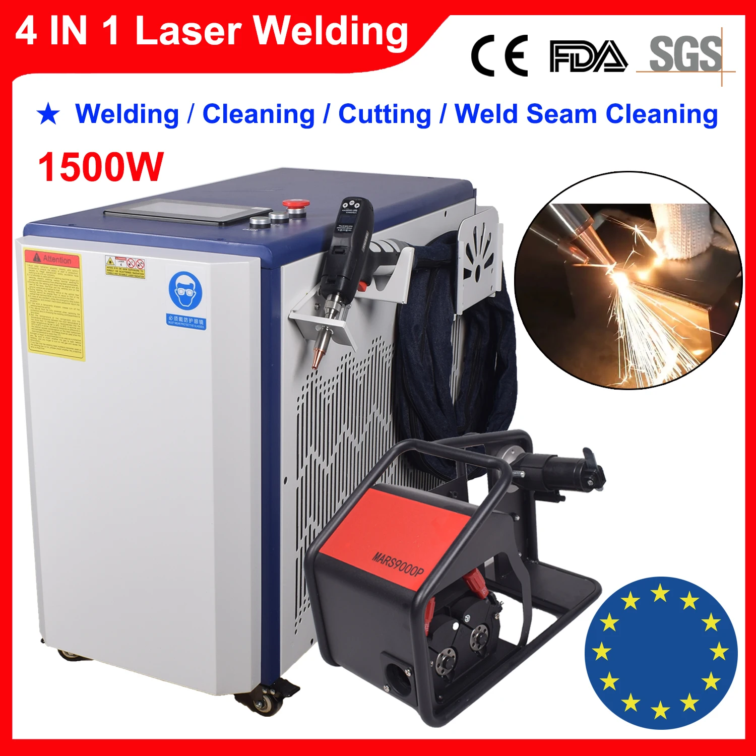 1500W Fiber Laser Welding Machine 4 in 1 RECI Laser Welding Cleaning Cutting Machine Handheld Laser Welder for All Metal EU Ship