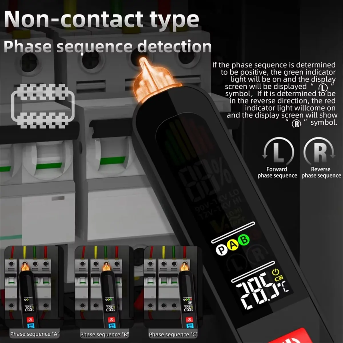 ABNQ  Digital Voltage Tester Pen Phase Sequence Continuity Detector, Non-Contact Induction Test Pen, Voltage Indicator Meter