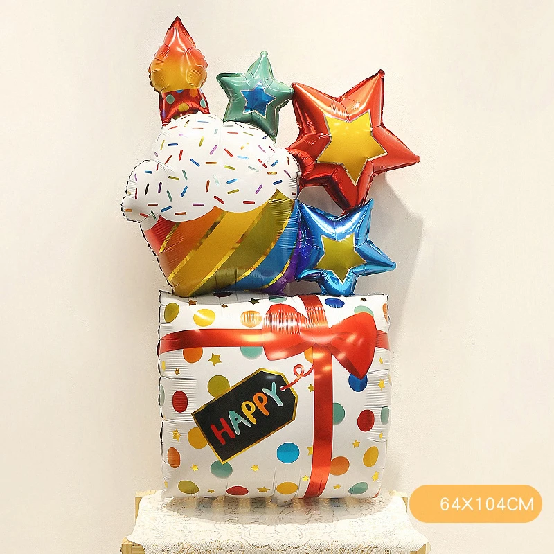 Happy Birthday Gift Box Foil Balloons Birthday Party Decoration 3D Gift Box Cake Aluminum Film Balloons For Baby Shower Wedding