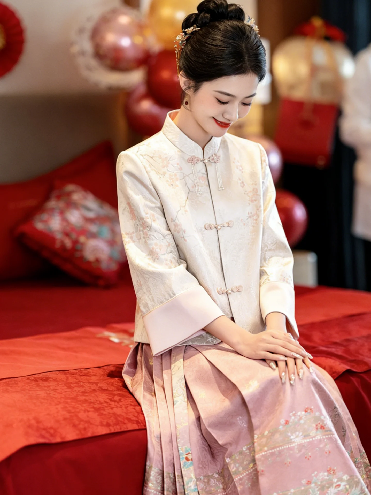 Pink New Chinese Sle Wedding Dr Set Engagement Suit Return Home Casual Wedding Daily 2025 Bride Gown A-Line Skirt