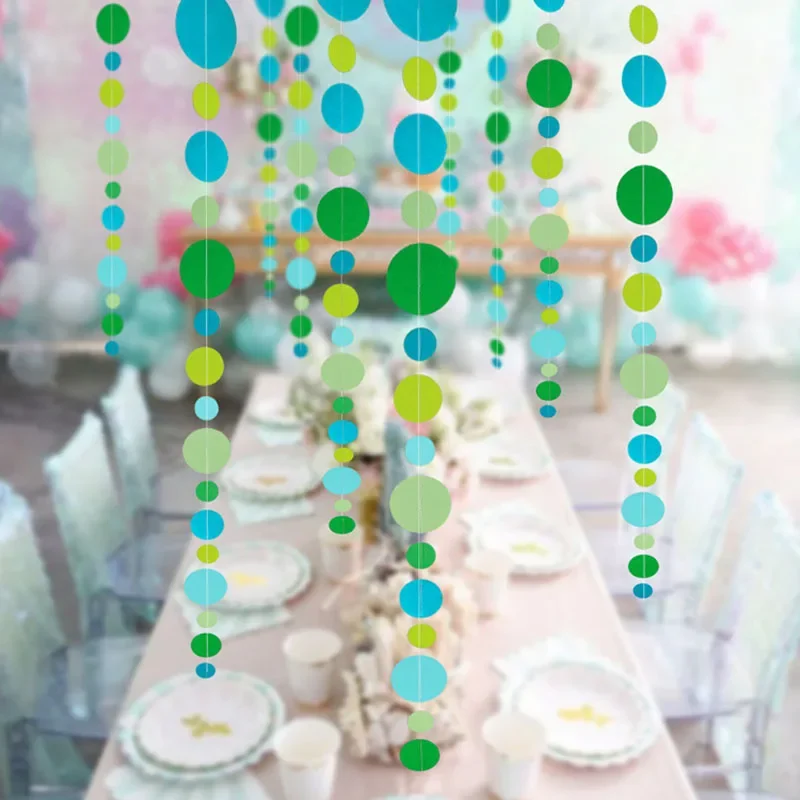 4m Glitter Round Ring Paper Garland Wall Hanging Ocean Banner Baby Shower Wedding Undersea Marmaid Birthday Party DIY Decoration