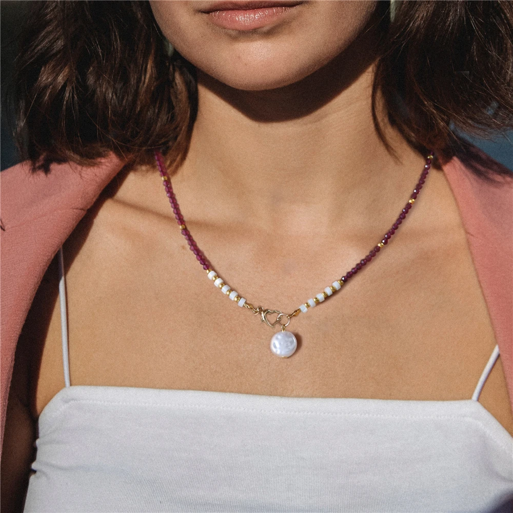 Collana con ciondolo di perle barocche per donna collane con fibbia a cuore con perline in pietra naturale da 3mm regali di gioielli eleganti da