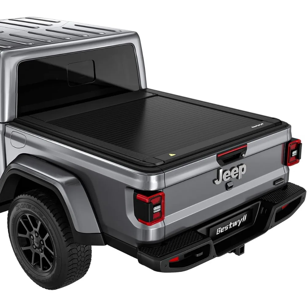 

Automatic Retract Hard Tonneau Cover Fits 2020-2025 Jeep Gladiator 5' Ft Bed (60.3") Truck Bed Aluminum Alloy Matte Black Low Pr