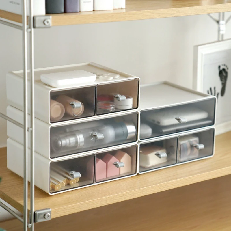 Desktop Storage Box Drawer-type Office Documents Stationery Organizer Home Stackable Sundries Cosmetics Storage Drawer