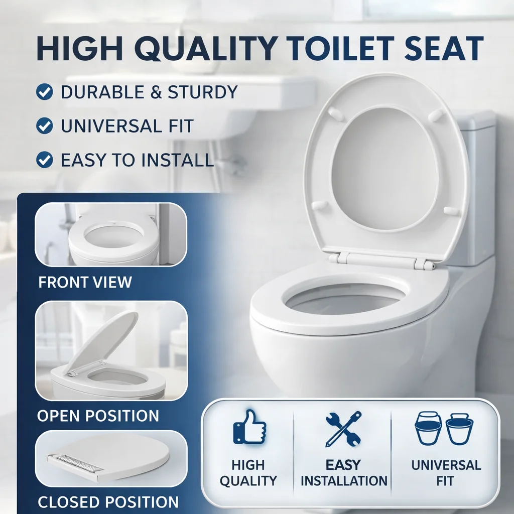 

Simple Install Toilet Lid, Tool Free Mounting, Quiet Close Toilet Seat for Household Hotel Use