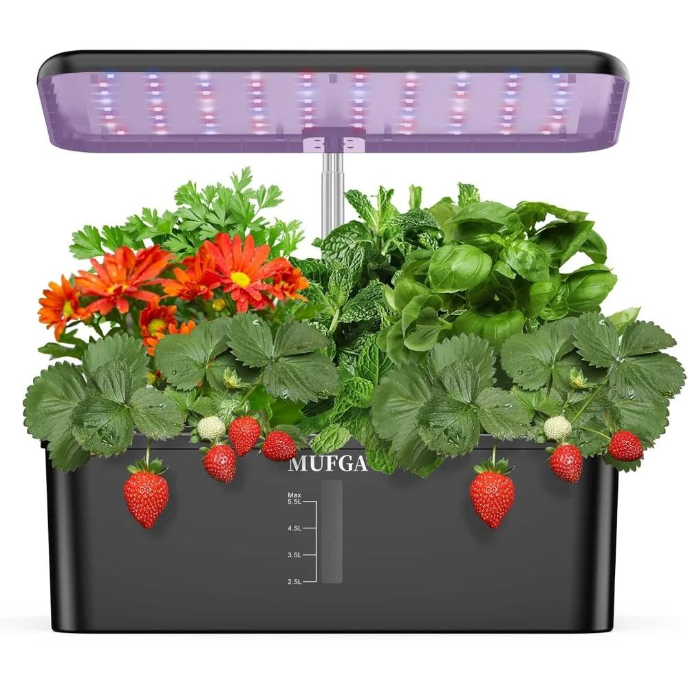 

12 Pods Hydroponics Growing System, Indoor Garden with LED Grow Light, Plants Germination Kit, Mini Herb Garden with Pump System