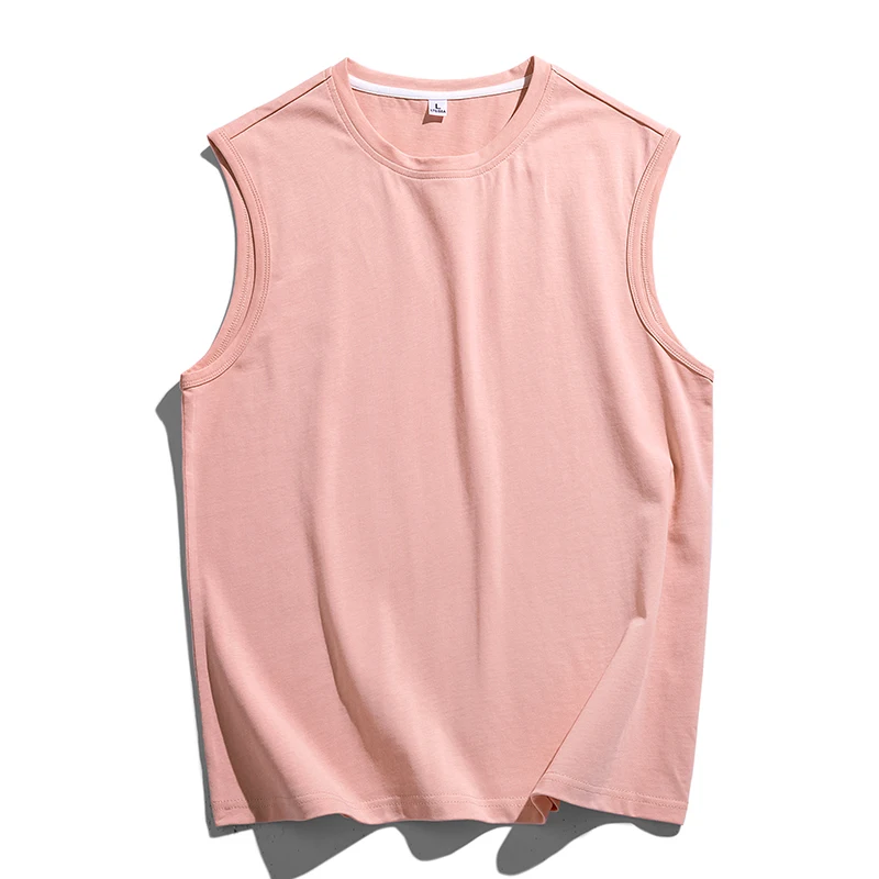 2024 Minimalist Summer Solid Color Men's Round Neck Loose Fitting Fashion Casual Versatile Sleeveless Vest Sports T-shirt Top