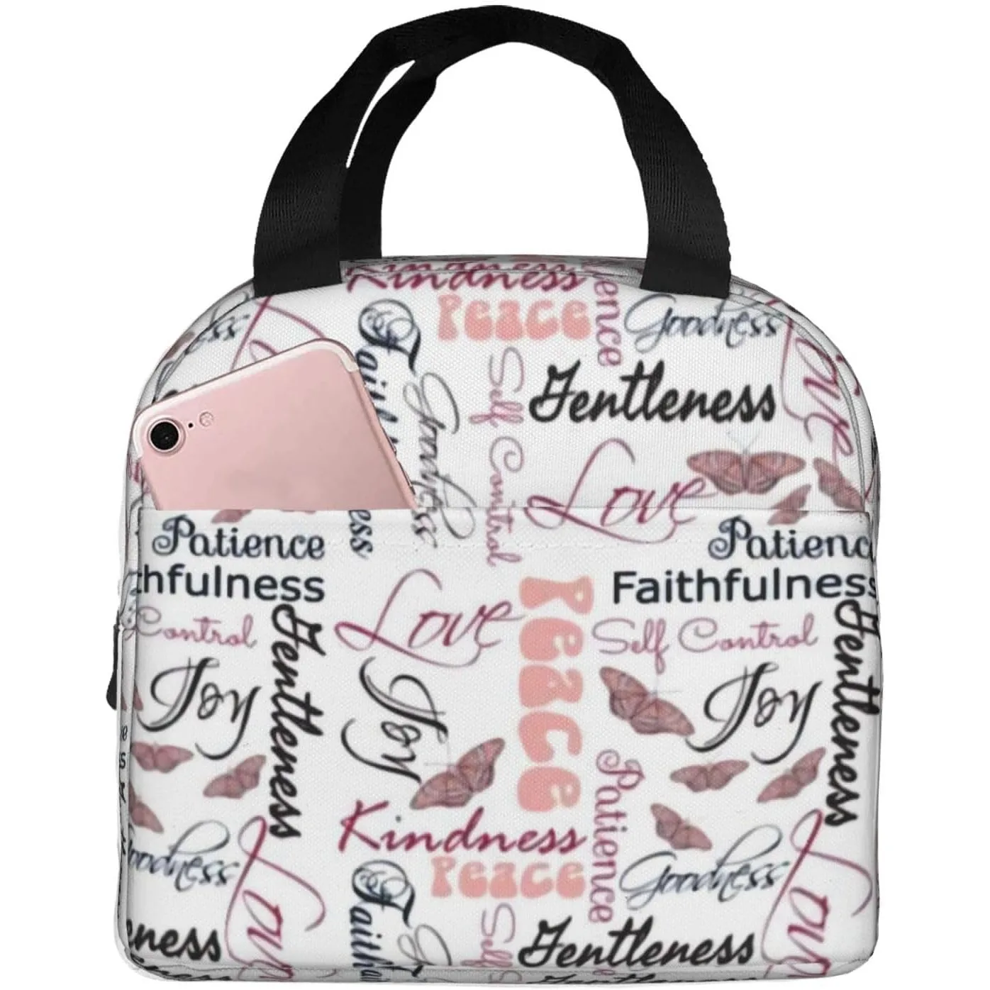 

Христианский фрукт духа, бабочки, сумка для обеда, изолированная сумка для обеда, ланч-бокс для женщин и мужчин