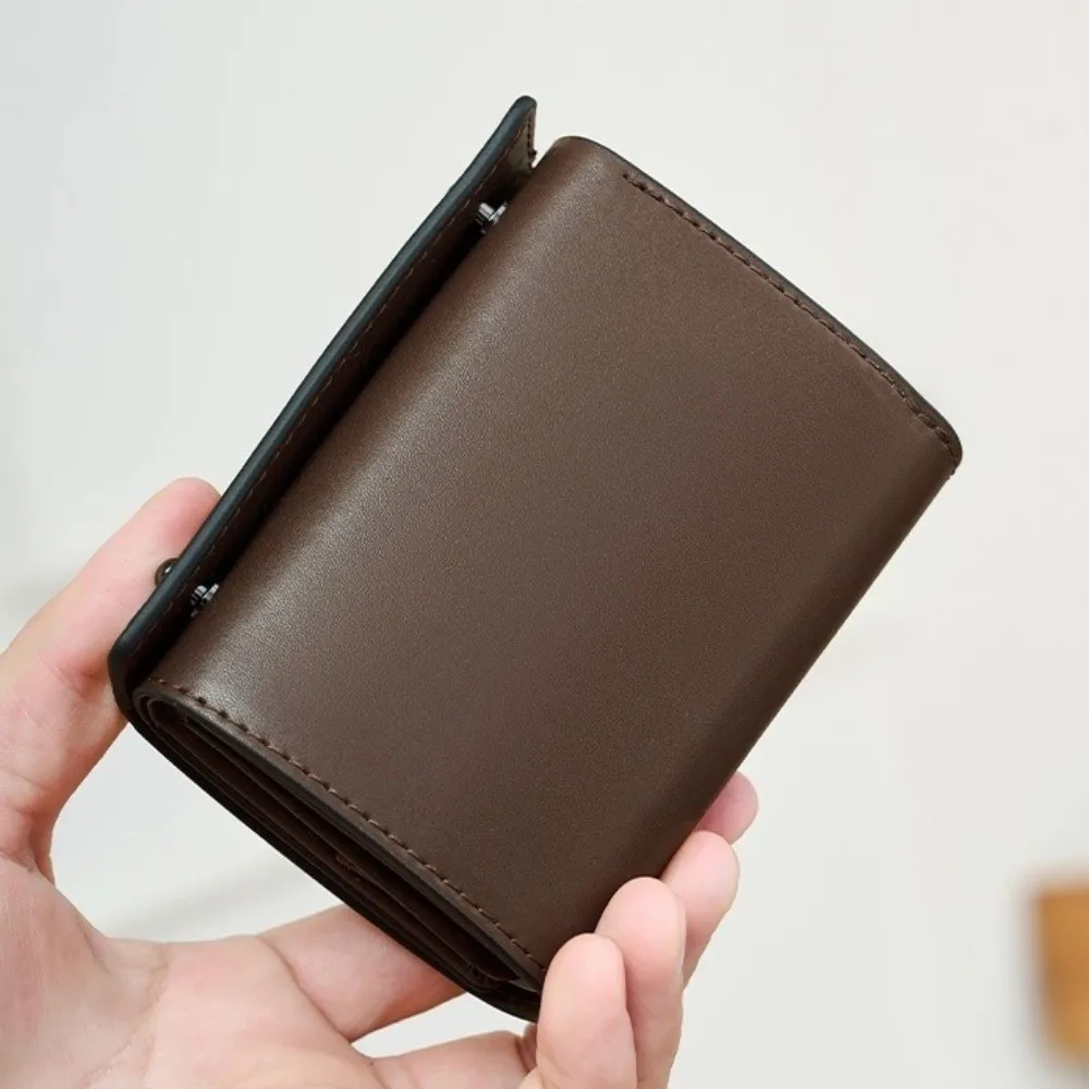 PU Leather Business Short Wallet Snap Closure Solid Color Tri-fold Card Holder Ultra-Thin Design Multi-slot Design Coin Purse