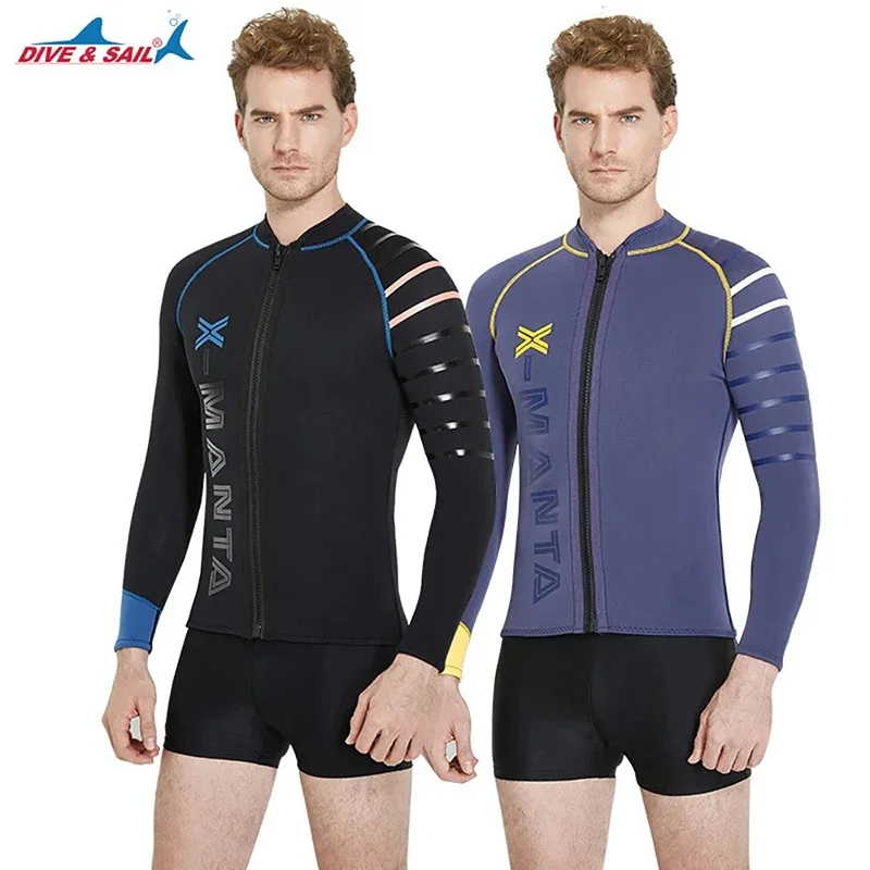 

New 3MM Neoprene Long Sleeve Top Swimsuit Men Sunscreen Snorkeling Surf Suit Warm Water Sports Swimming Wetsuit