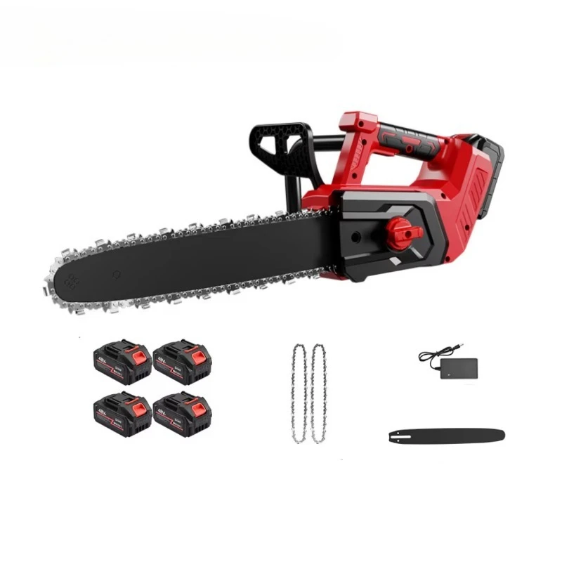 16 Inch Red Battery Operated Handheld Rechargeable Mini 60V Cordless Electric Chainsaw with Steel Blade 1 Year Warranty