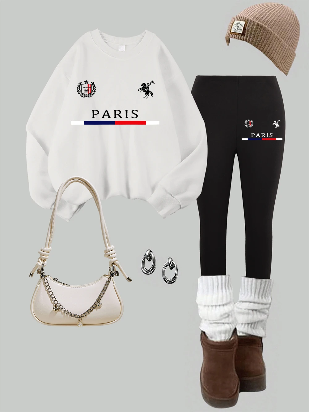 2 Piece Womens The Romantic Capital Of Paris Prints Sweatshirt Leggings Set Winter Thermal Warm Hoodies Pants Casual Clothes
