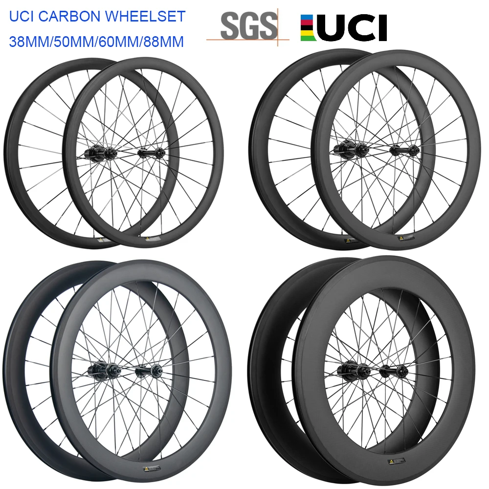 700C Carbon Wheels 38mm/50mm/60mm/88mm Road Rim Brake Wheelset Clincher 23mm U shape Cycle Bicycle Wheel UCI Approved