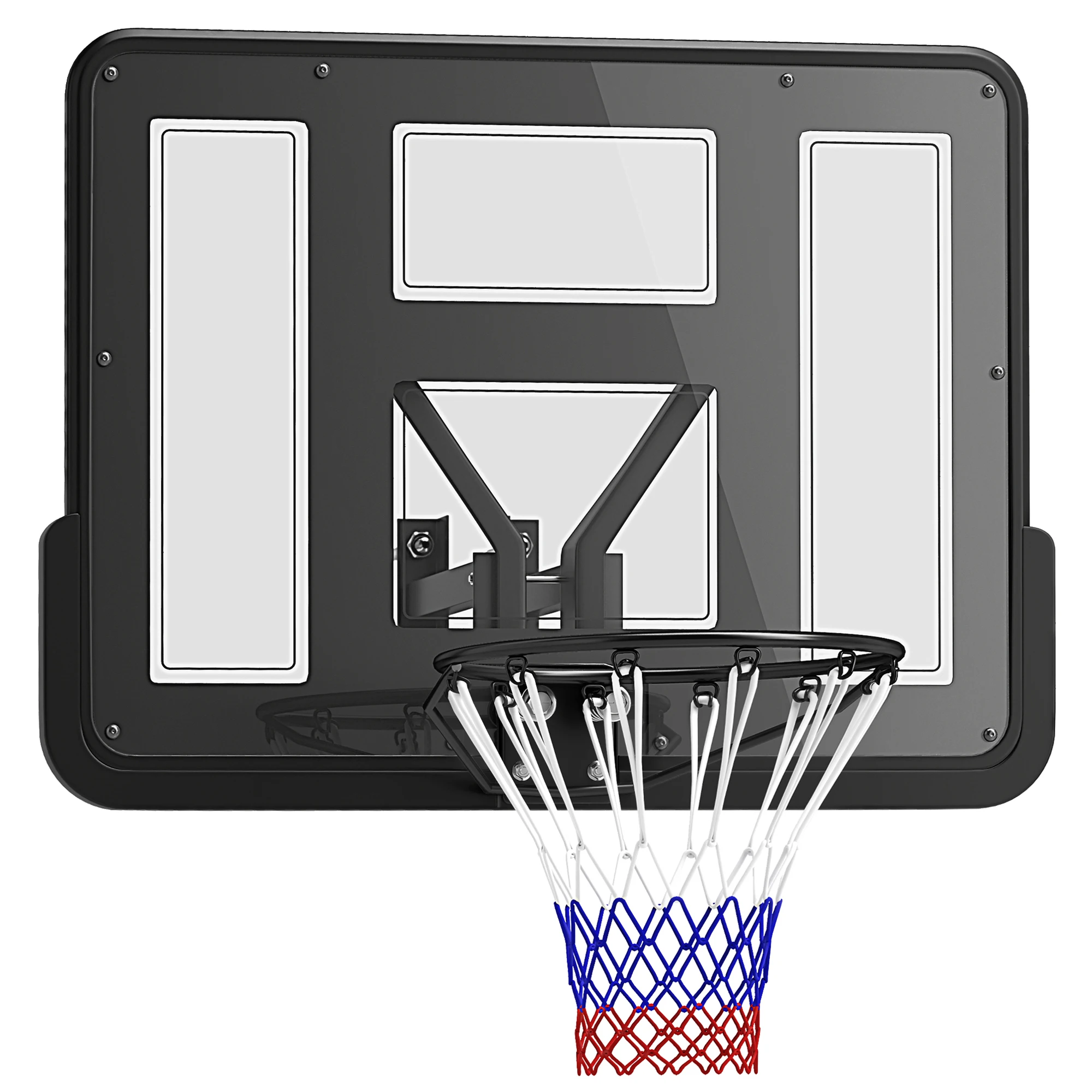 SPORTNOW Panier de basket mural panier basket, avec panneau incassable, cerceau en acier et filet indéchirable, vis de montage, pour extérieur intérieur, noir