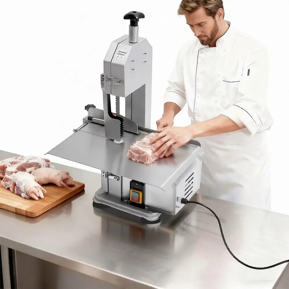 

110V 650W Commercial Electric Meat Slicer, Stainless Steel Worktop & Blade Guard, 15m/s Saw Speed for Pork Ribs Cutting
