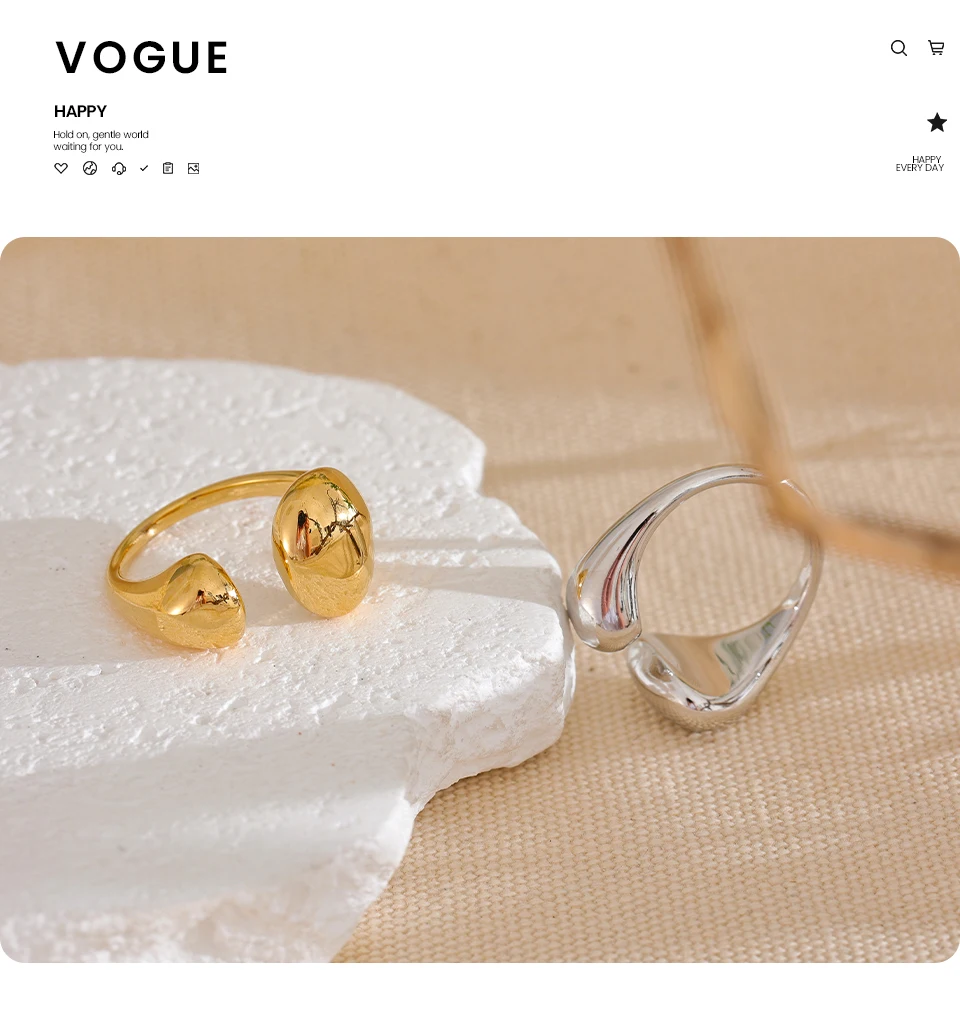 Yhpup Edelstahl, hochwertiger, minimalistischer, täglicher, glatter, modischer, offener, verstellbarer Ring, wasserdicht, galvanisierter Guss-Schmuck – Detail 6