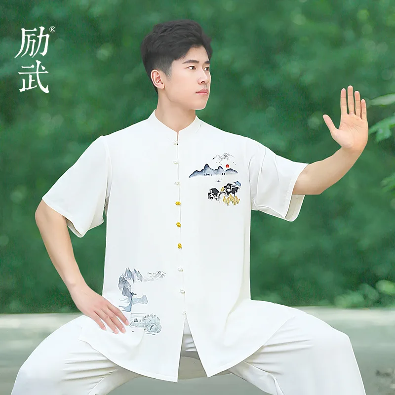 WOMen's Tai Chi Practice Suit New Style Summer Thin Eight Pieces Golden Belt Daily Wear Comfortable Skin-Friendly Polyester