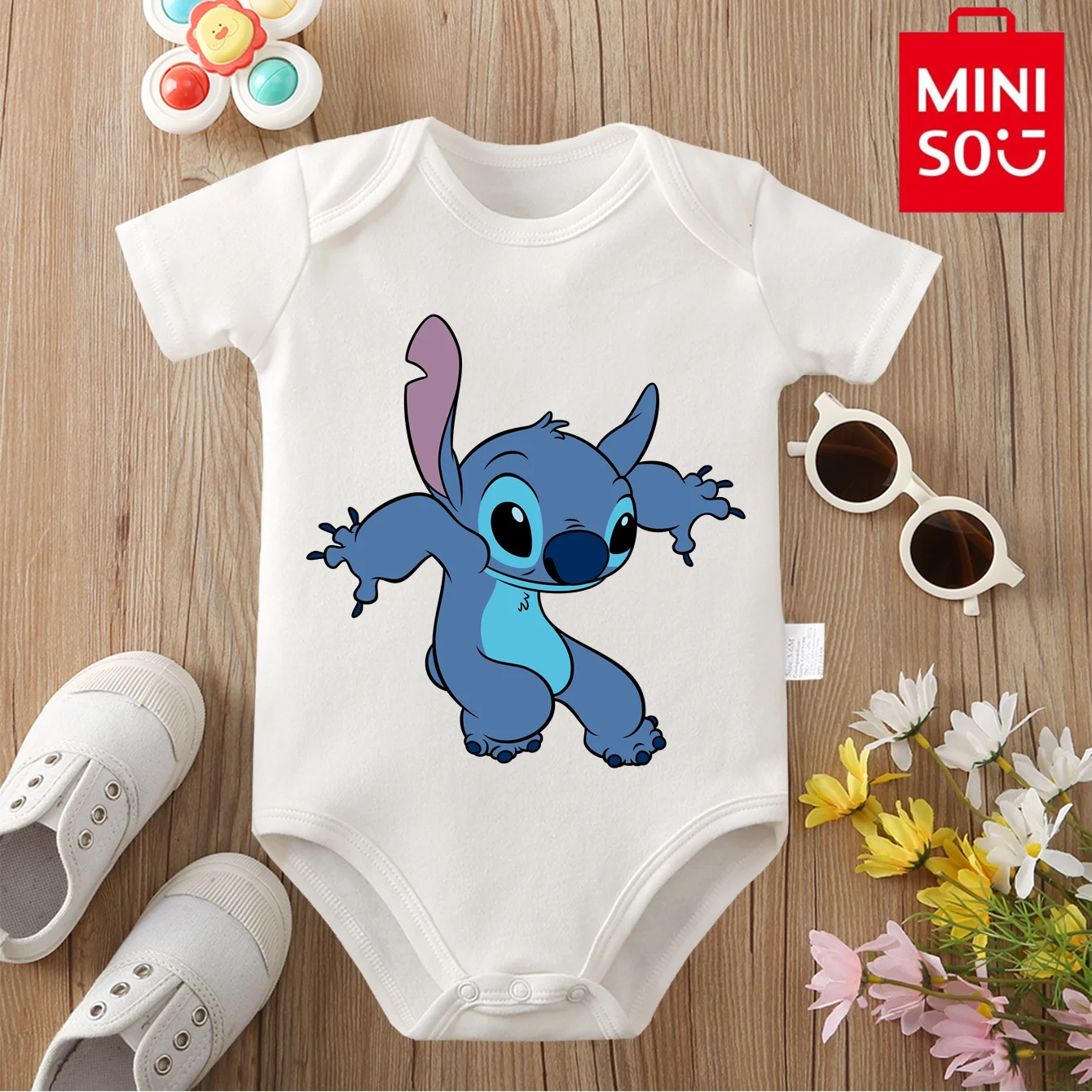 

Pure Cotton MINISO Jumpsuit Lilo & Stitch Print Soft Baby Cloths Best Gift for Baby Onesie Bodysuit for 0 To 12 Months Newborn