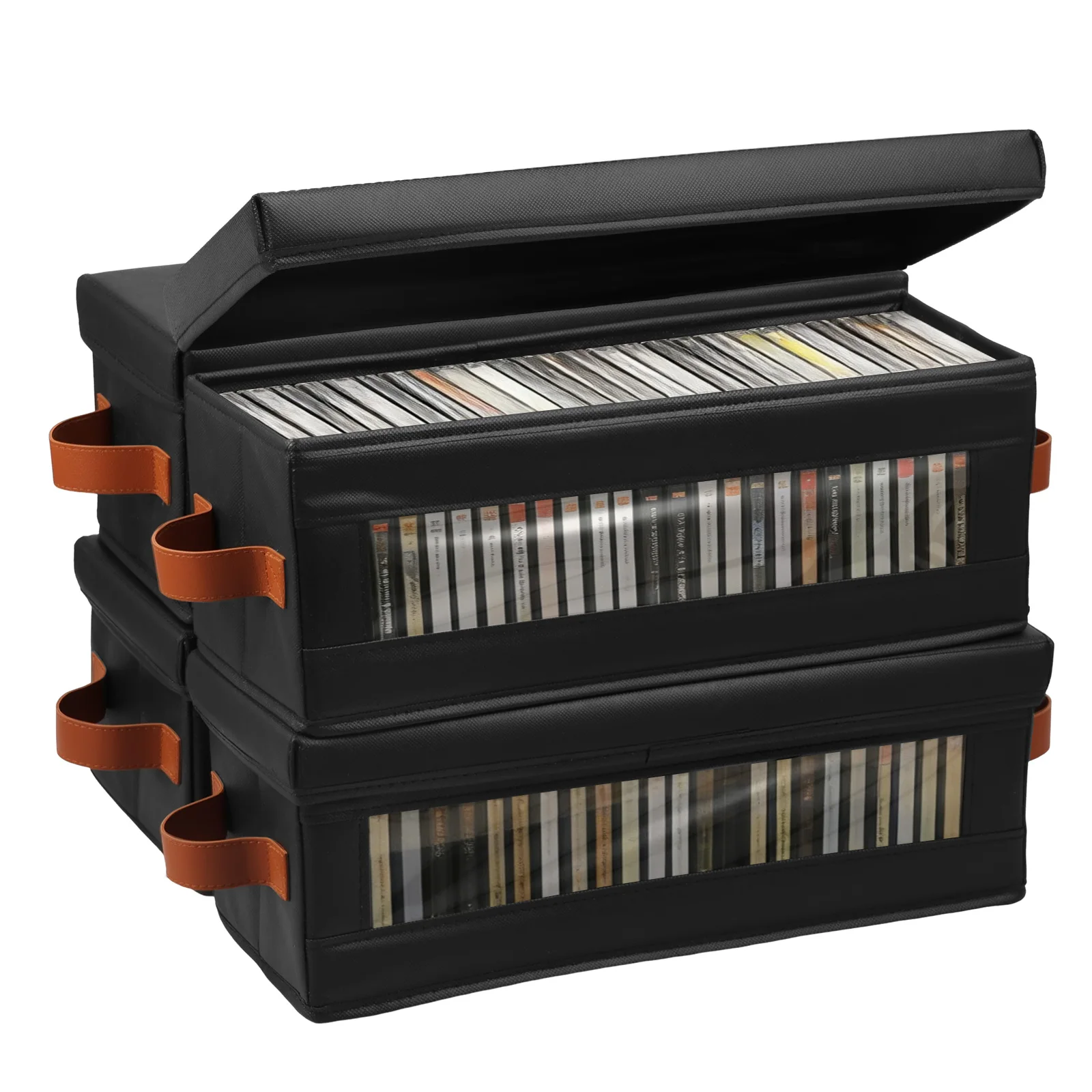 4 Pack DVD Storage Box with Visible Window Dustproof DVD Case Holder Organizer with Lid and Handle Hold Up to 104 Case CD Holder