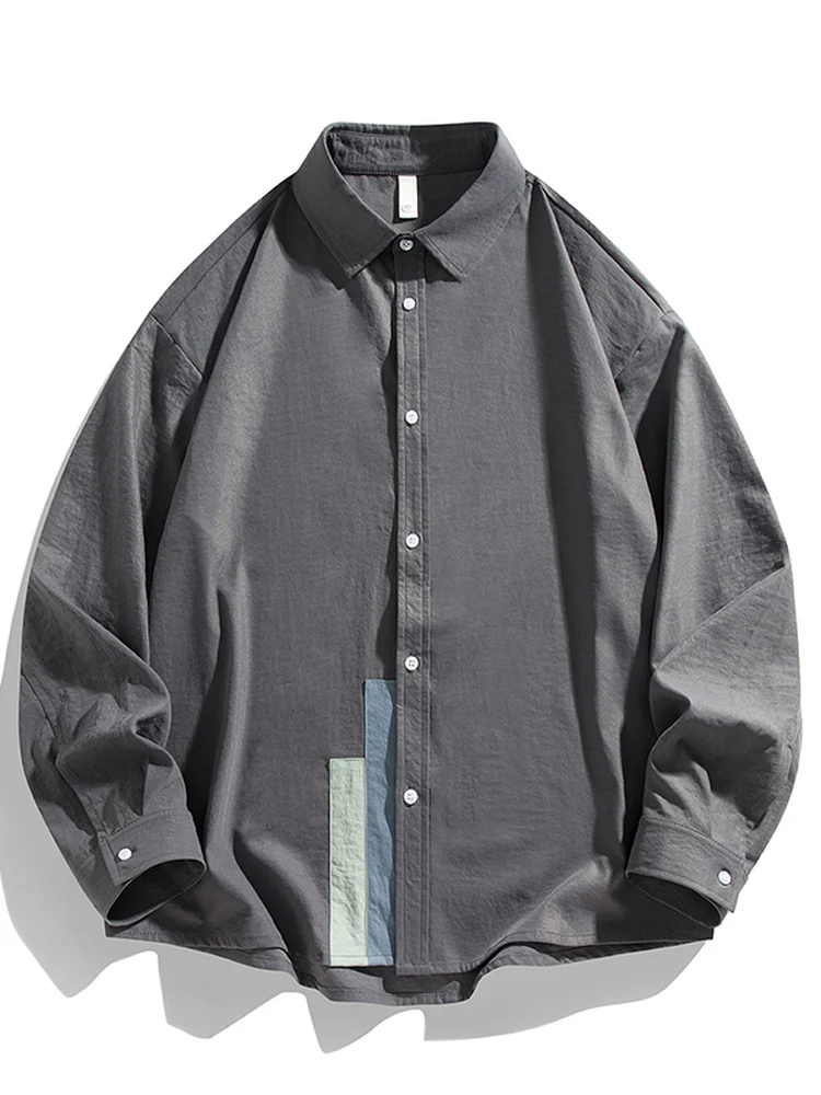 

2025 New Men's Long Sve irt American Retro Color Blo Loose Collar Workwear Open Cardigan Top Coat Autumn Polyester Fiber