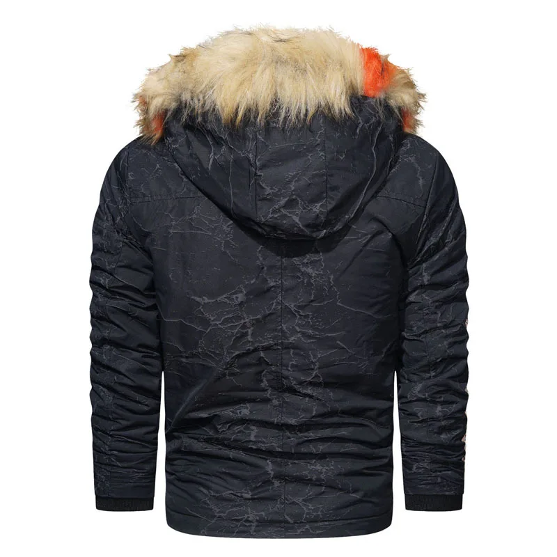 Mens Winter Parkas Jackets Mens Fashion Casual Loose Fur Collar Hooded Down Coats Outdoor Thicken Fleece Warm Windproof Outwear