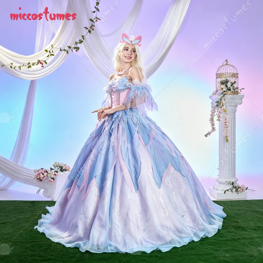 【Pre Sale】Cosplay.fm Women's Swan Lake Princess Cosplay Costume Pink and Blue Princess Dress with Sleeves and Necklace view 3