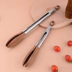 Non-Stick BBQ Grilling Tong Walnut Wood with Stainless Steel Handle Cooking Tong Easy to Use Durable Salad Bread Dessert Tong