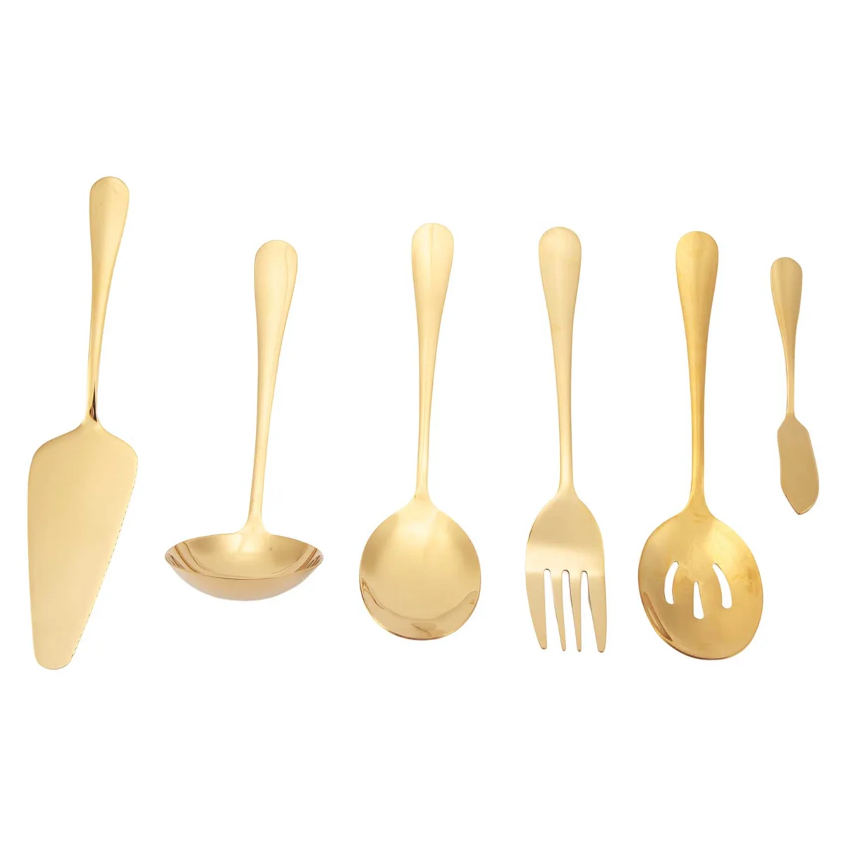 6-Piece Serving Flatware Silverware Set, Serving Utensil Set,Include Cake Server, Slotted Serving Spoon Gold