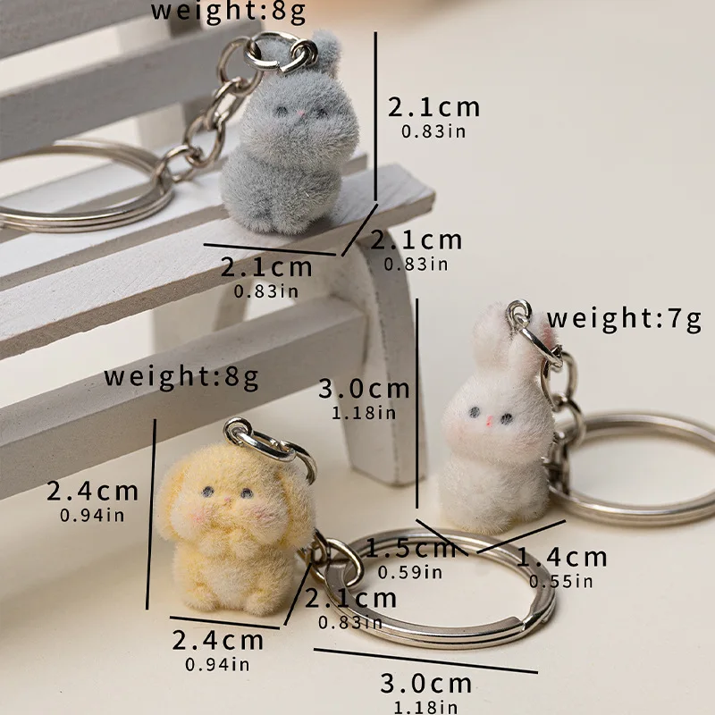 30PCS 3D Resin Flocking rabbit Keychain Cute Plush Bunny Doll Pendant  for Bags Charms Gift Decoration DIY Handicrafts Wholesale