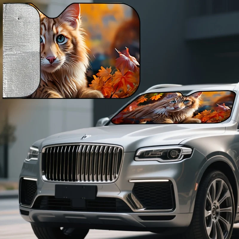 Autumn Maple Leaf Pattern Car Sunshade, Effectively Blocks Direct Sunlight, Protects Car Interior Privacy And Upholstery. Suitab