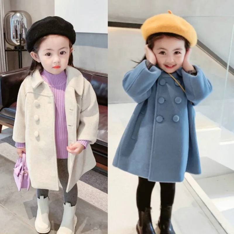 Chaqueta de invierno para niña, cárdigan para exteriores, abrigo de algodón de lana versátil de longitud media para niño, chaqueta gruesa con doble