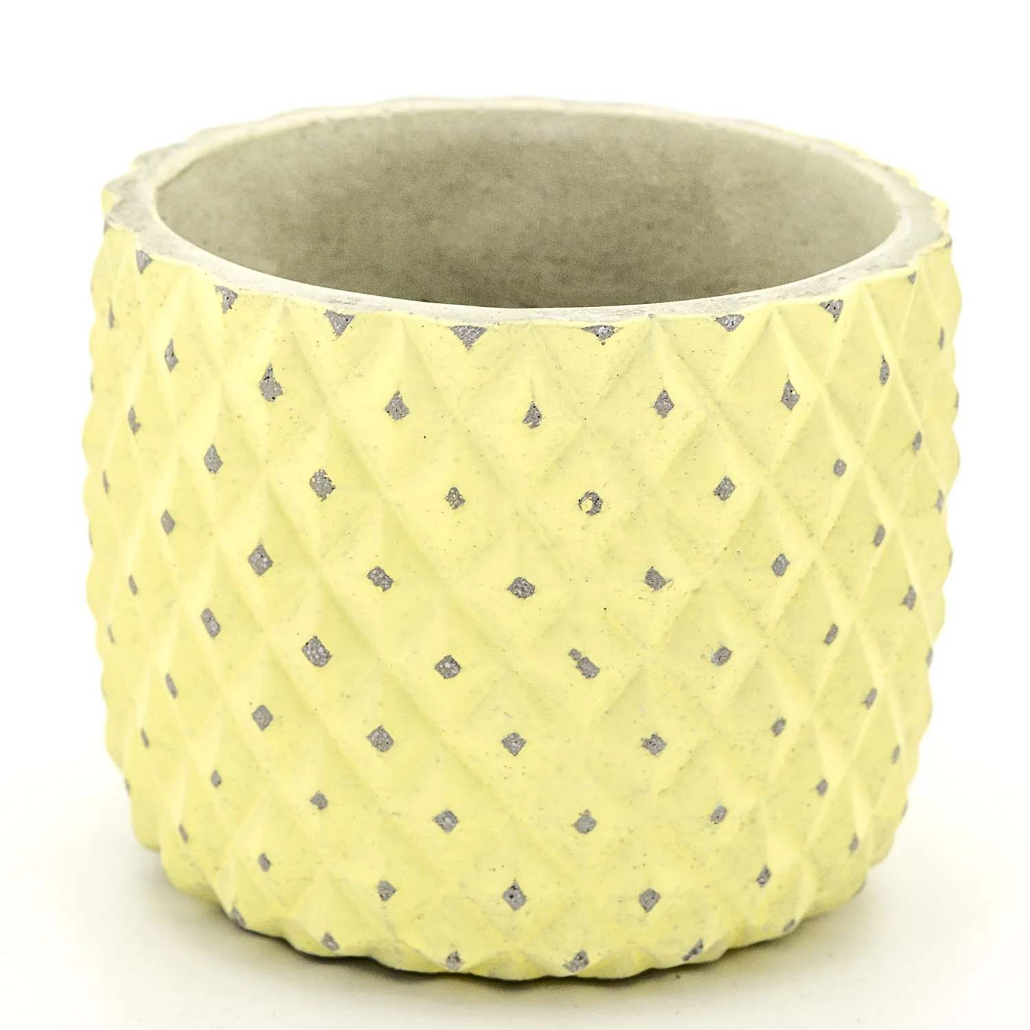 Veramaya Baklava pattern tumbled concrete flower pot yellow 14x12 Cm