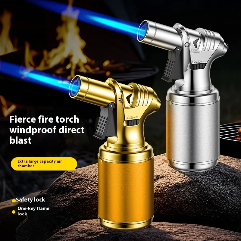 

Cigar Powerful Metal Gas Lighter Windproof Turbo Jet Blue Flame Kitchen Torch Cigar Smoking Accessories BBQ Barbecue Candle