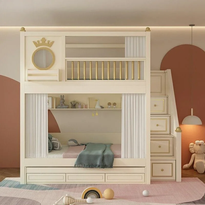 Upper and lower Same width children's high and low beds Small apartment bunk beds Two-layer lower bunk High guardrail