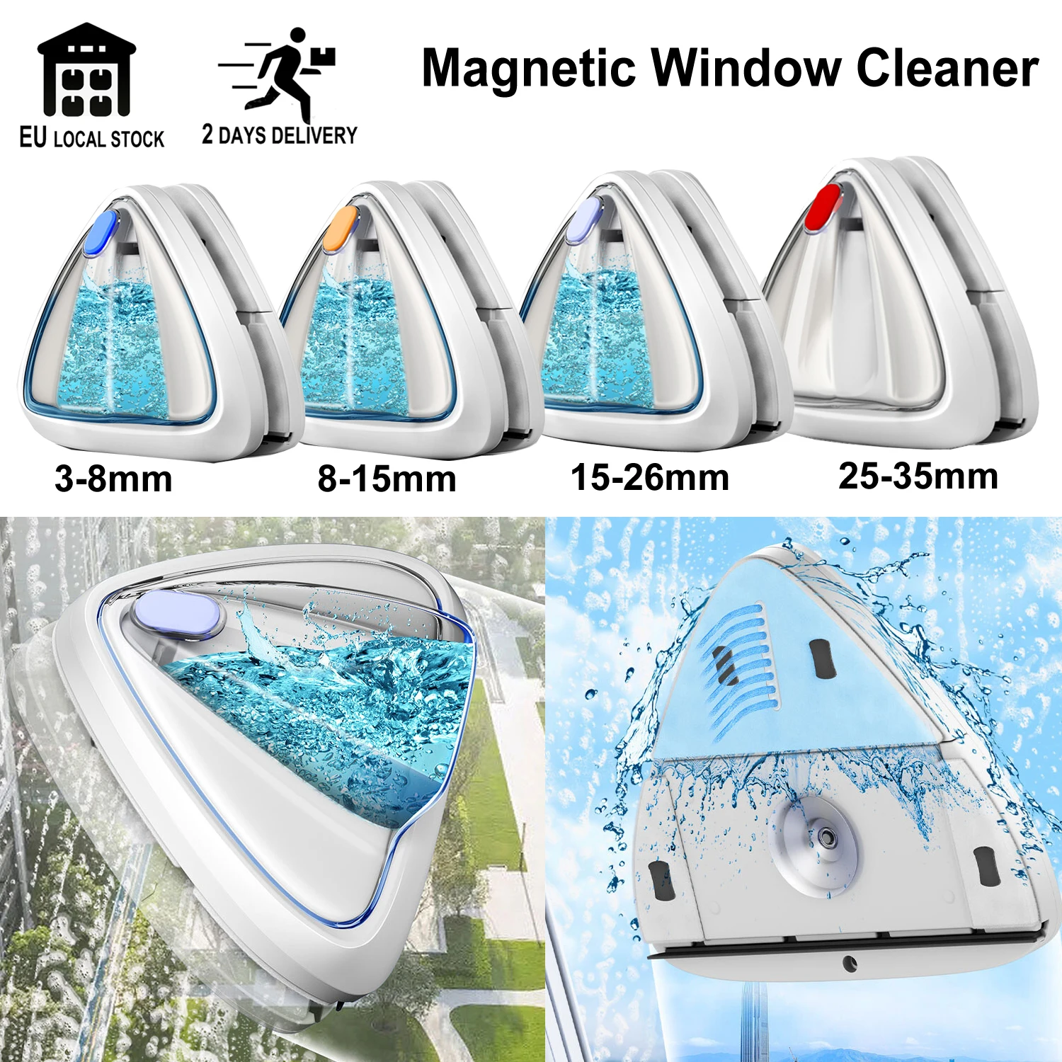 Magnetic Glass Window Cleaner Double-Sided Automatic Water Discharge Wiper Glass Cleaning Household Cleaning Tools for 3-35mm