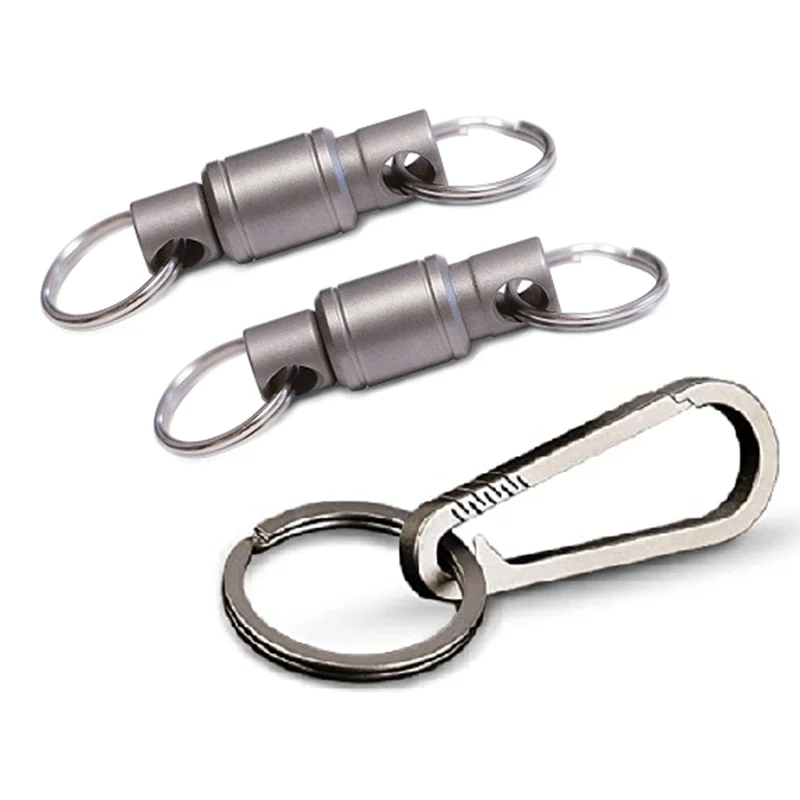 Quick Release Keychain Set with Titanium Carabiner and Keyrings Titanium Swivel Clip 360-Degree Rotation 3Pcs