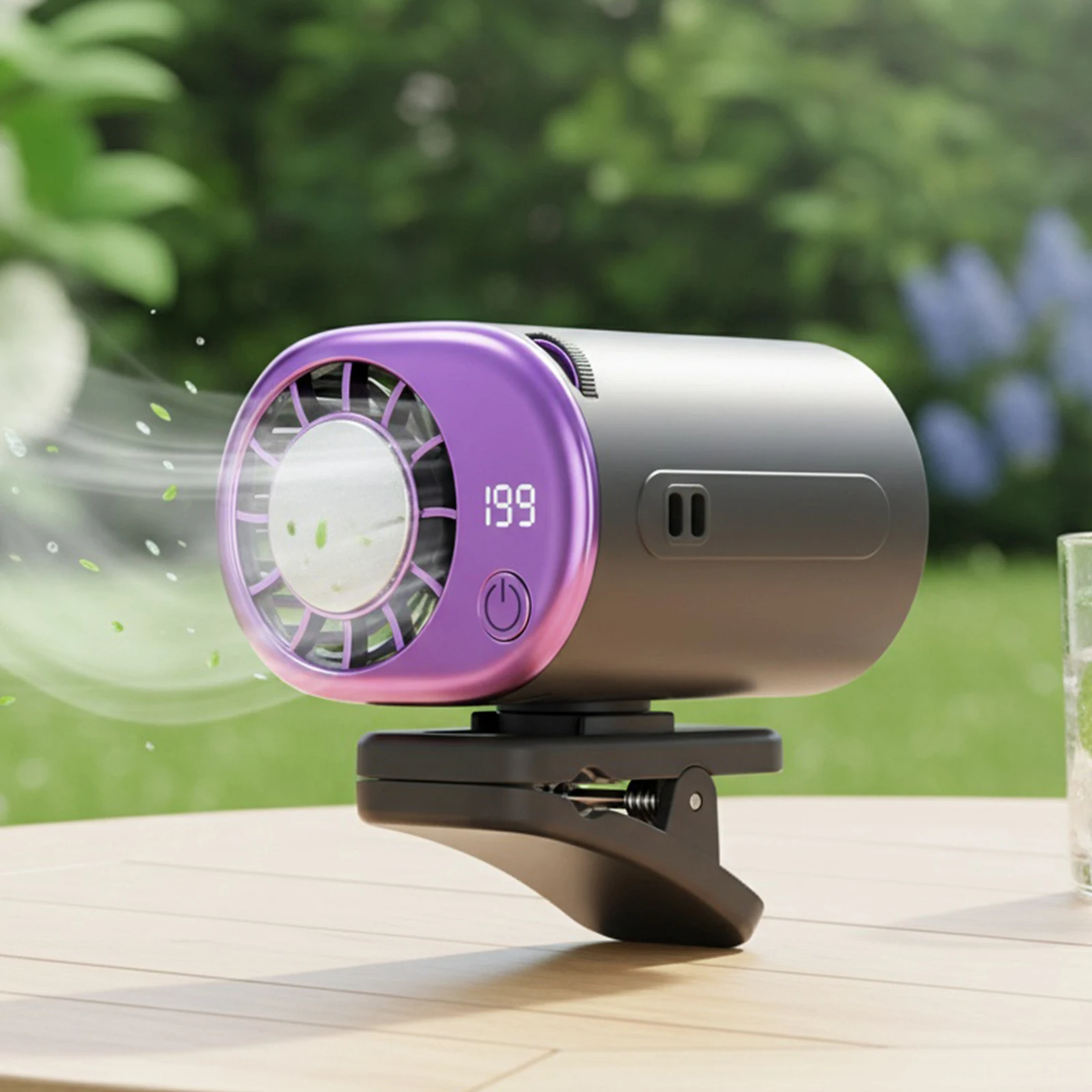 USB Car Clip Cooler Fan with LED Display Car Clamp Cooler Rotatable Fan 360° Rotation 199 Speeds Adjustable for Any Scenario