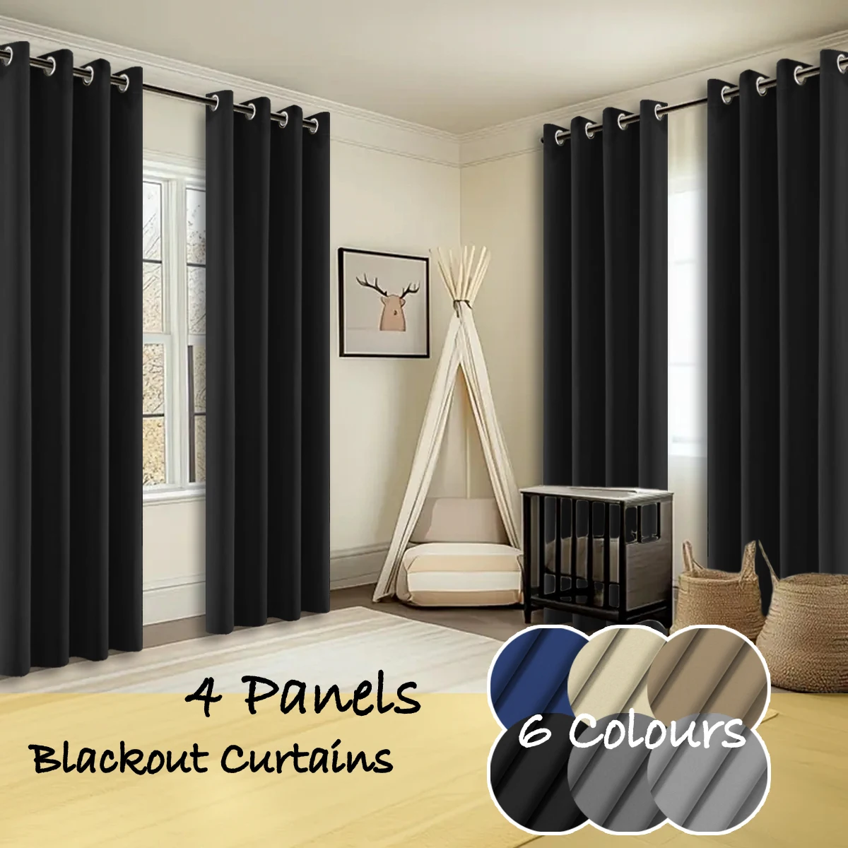 4 Panles Thermal Insulated Blackout Curtains - Room Darkening Ring Top Curtains, Reducing Noise, For Bedroom, Hotel, Living Room