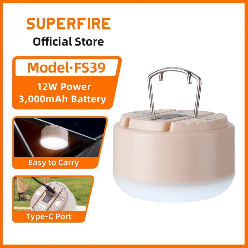 

SUPERFIRE FS39 12W LED Camping Light Outdoor Vintage Hiking Light Type-C Rechargeable Work Light With Magnetic
