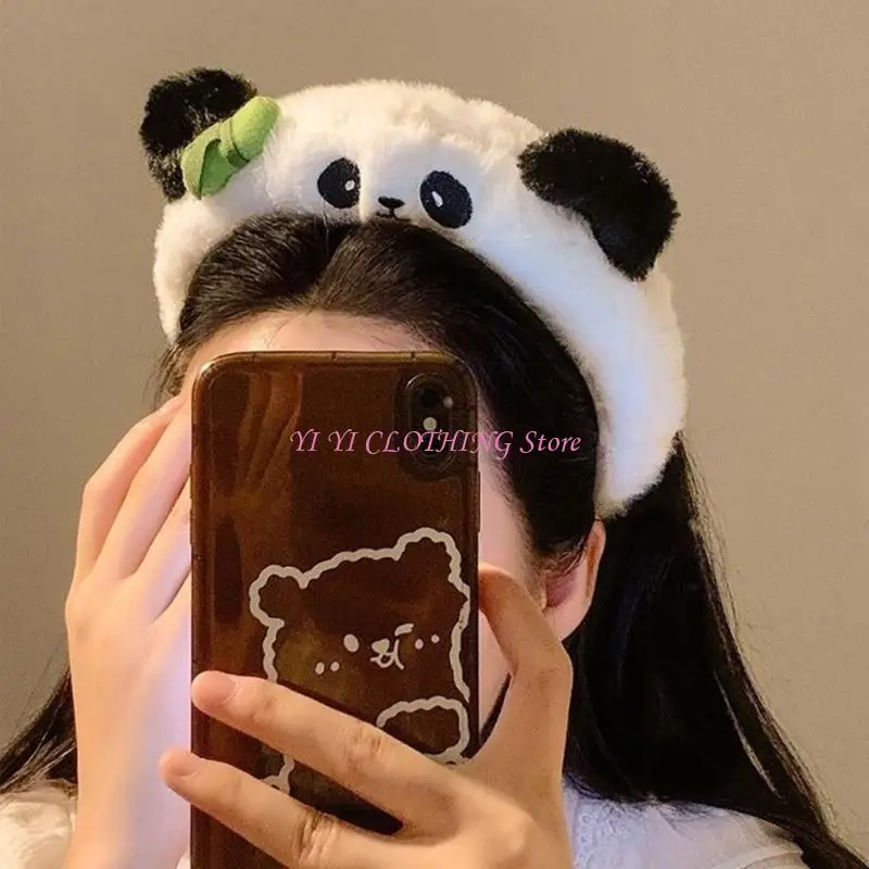 

N5KF Light weight Panda Plush Hairband Washing Children Headbands Adjustable Headwear