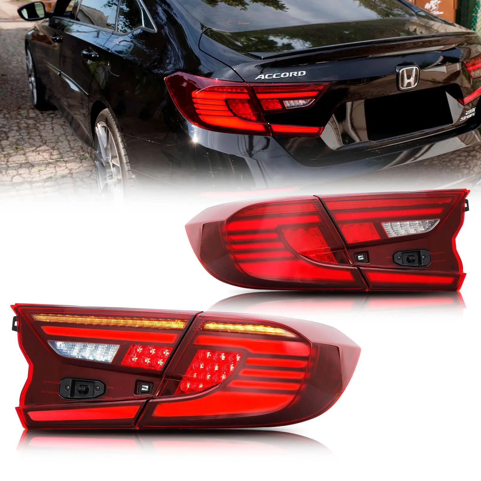 LED Tail Lights for Honda Accord 10th Gen 2018 2019 2020 2021 DRL Sequential Indicator Rear Lamp Assembly