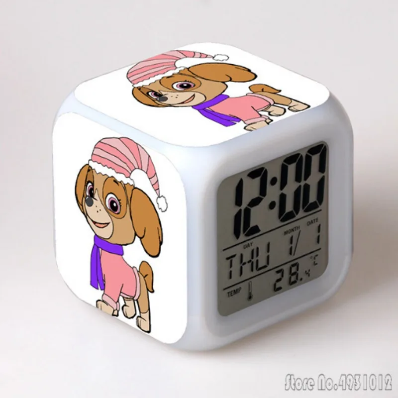 Anime Puppy Woof Team P-PAW-Patrol Alarm Clock Creative Student 8x8x8cm LED Cube with Colorful Light Display Time Week Month