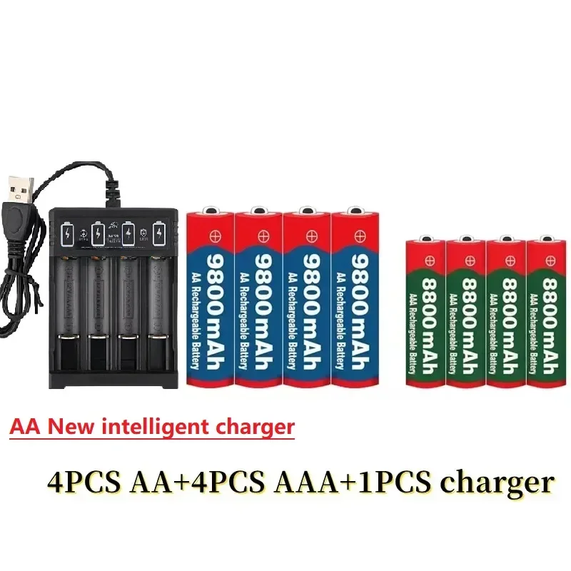 NEW 1.5V AA9800mAh+AAA8800mAh+USBcharger 1.5V, Rechargeable Nickel Hydrogen Battery, Used for Electronic Toys,  Camera Batteries