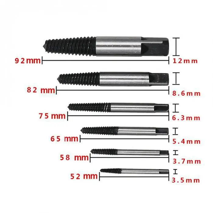 6pcs Screw Extractors Damaged Broken Screws Removal Tool Used in Removing the Damaged Bolts Drill Bits Ball Head Extractor